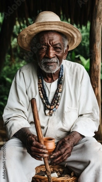 Obraz Create an image of Preto Velho, a wise and compassionate elder spirit from the Afro-Brazilian Umbanda tradition
