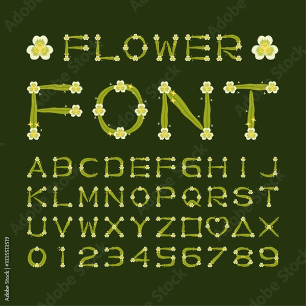 Fototapeta Isolated snowdrop flower font alphabet character with number and symbol
