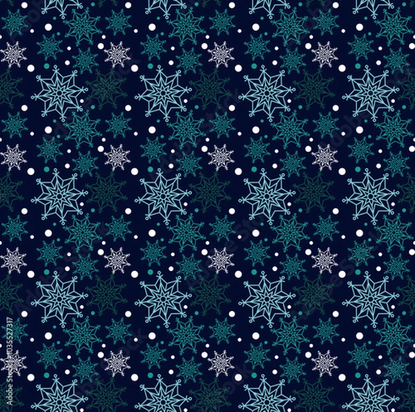 Obraz Dark Winter Pattern with Snow Flakes. Holiday Backgrounds for Christmas Packaging and Seasonal Design 