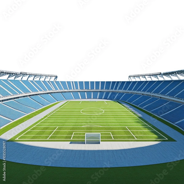 Fototapeta Spacious Soccer Stadium with Blue Seating Isolated on Transparent Background