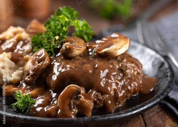 Fototapeta Salisbury steak with mushroom gravy