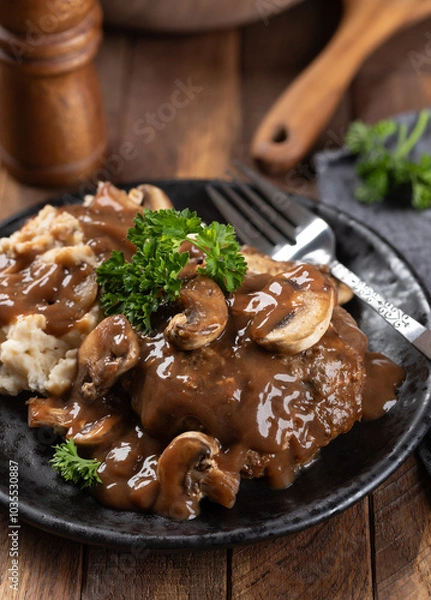 Obraz Salisbury steak with mushroom gravy