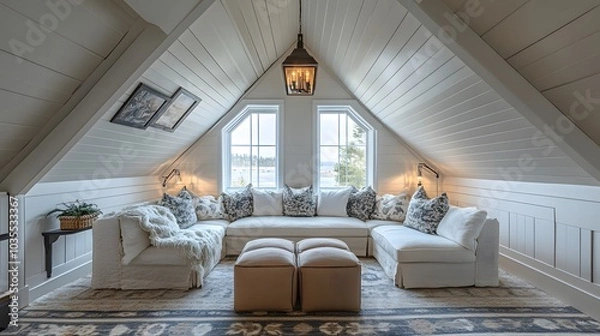 Obraz 36. Spacious attic conversion with cozy seating and sloped ceilings