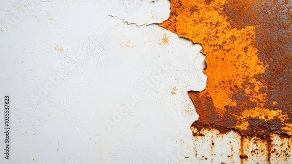 Obraz Rusty surface with peeling paint, orange and white tones, detailed texture.