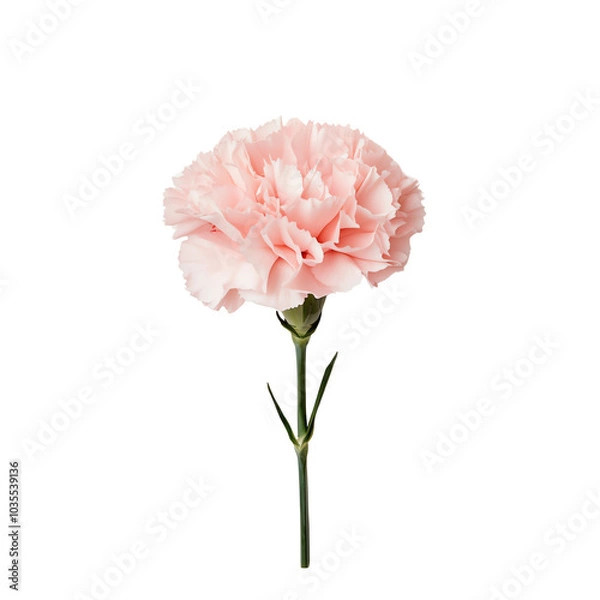 Obraz Single pink carnation flower isolated on white background, showcasing delicate petals and vibrant color.