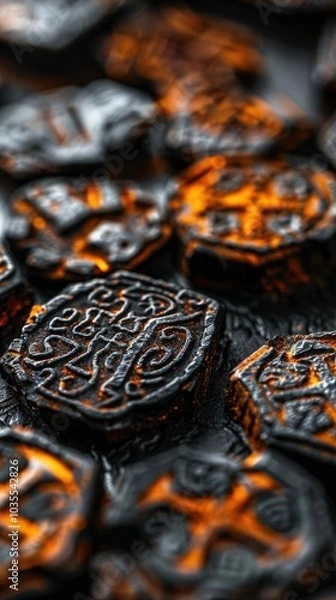 Fototapeta A Close-up Shot of a Abstract diversity runes, diverse symbolic alphabets