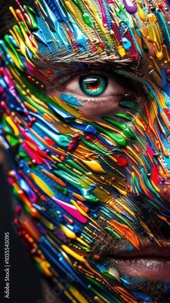 Fototapeta A Close-up Shot of a Colorful human faces with modern, geometric patterns and textures