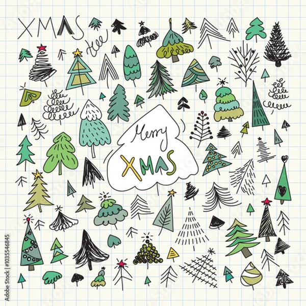Obraz Hand Drawn Christmas Tree Doodles
