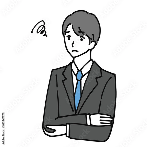 Fototapeta 困って腕を組んでいる若いビジネスマンのイラスト