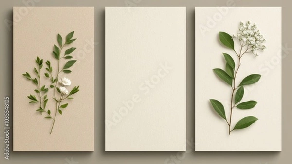 Fototapeta Three vintage invitations with classic floral motifs, aged textures, and elegant typography, very realistic