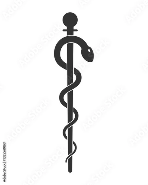 Fototapeta Staff of asclepius symbol. Caduceus sign. Snake around pole medical logo. Vector illustration image.