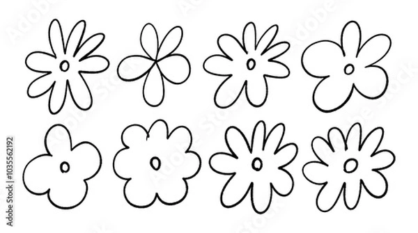 Fototapeta Set of vector flowers in playful style for decorating your design. Flower icons in doodle style.