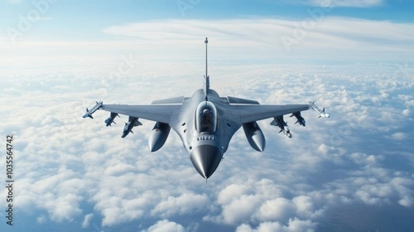 Obraz Fighter jet breaking the sound barrier, shockwave visible in the sky