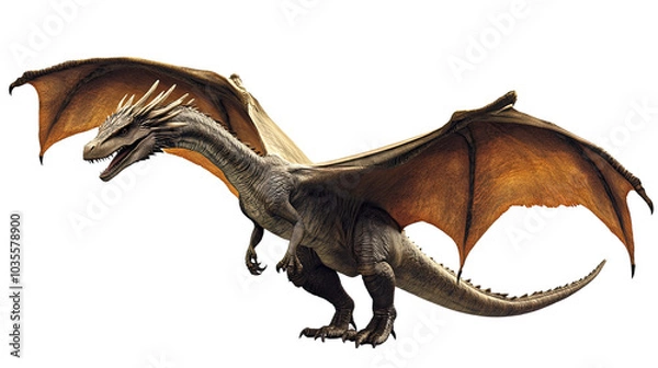 Fototapeta A 3D render of a Tyrannosaurus rex dinosaur in a natural setting, showcasing its reptilian features and vibrant colors