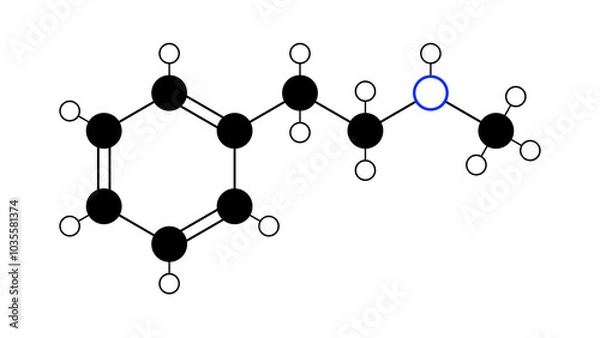 Fototapeta n-methylphenethylamine molecule, structural chemical formula, ball-and-stick model, isolated image neuromodulator