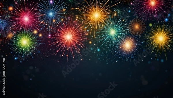 Fototapeta Abstract new year background with colorful fireworks and christmas lights