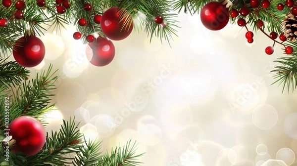 Fototapeta On a dark background are Christmas tree decorations, snowflakes, and a Christmas tree. In the center, in gold, is written "Merry Christmas"