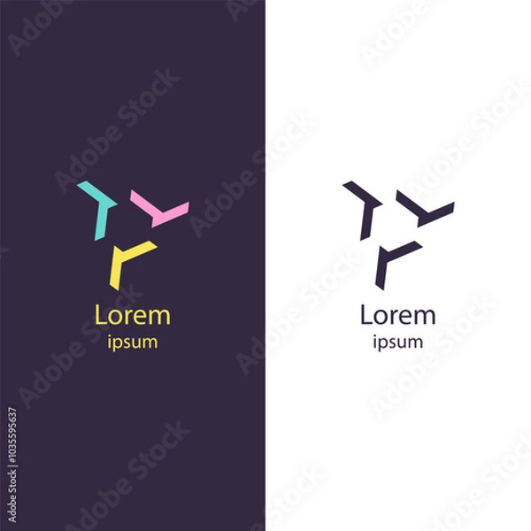 Obraz Abstract logo with three angular shapes resembling arrows, symbolizing direction and progress.