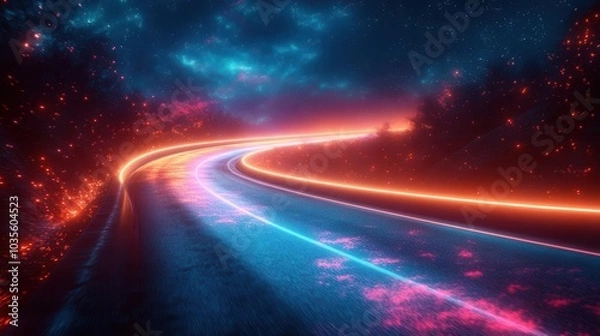 Fototapeta a mesmerizing 3d abstract scene glows with vibrant neon lights creating a sense of speed and motion amidst a virtual reality landscape perfect for hightech futuristic themes