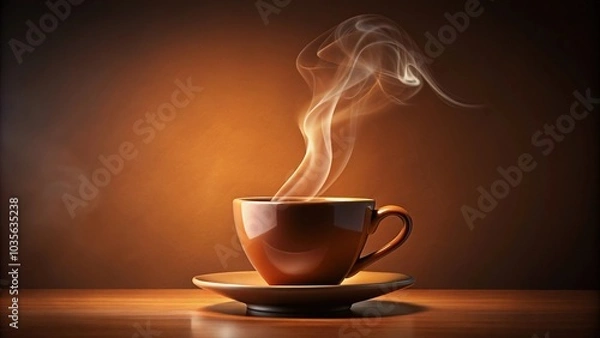 Fototapeta A stylized illustration of a coffee cup with steam rising from the top, beans, warm, caffeine