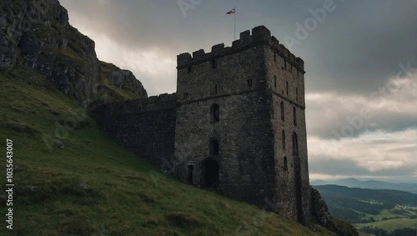 Fototapeta A serene archer tower by a tranquil river offers peace and tranquility in nature's lap