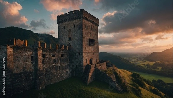 Fototapeta A stunning archer tower against a colorful autumn backdrop delights visitors