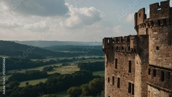 Obraz A stunning archer tower bathed in twilight creates a romantic ambiance for couples