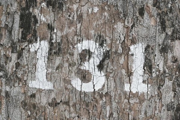Fototapeta A sprayed number 131 on the bark of a tree in Hanoi-Vietnam.