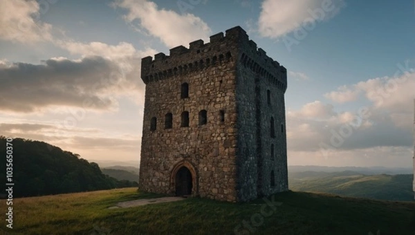 Obraz A vibrant archer tower during the fall season