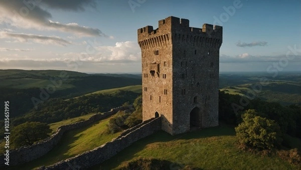 Fototapeta A whimsical archer tower in a lush garden invites exploration