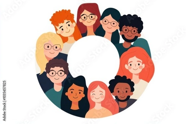 Fototapeta Inclusive group in a circle, representing fairness, tolerance, and harmony, flat design illustration