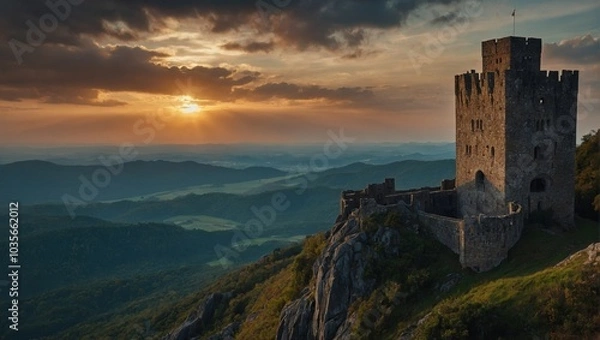 Fototapeta An elegant archer tower adorned with ivy stands as a testament to time and craftsmanship