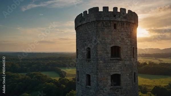 Obraz An elegant archer tower framed by vibrant flowers enchants visitors