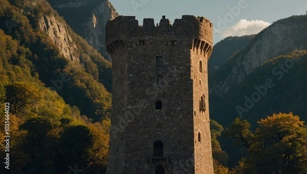 Fototapeta An elegant archer tower illuminated by the morning sun creates a magical atmosphere