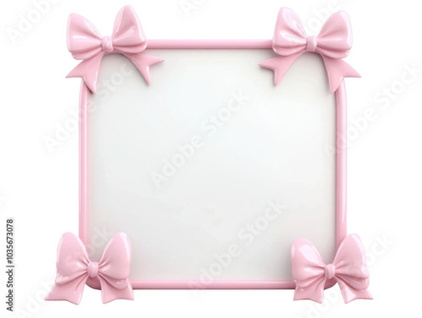 Fototapeta A square pink frame adorned with bows, providing a playful and cute backdrop for photos or messages.