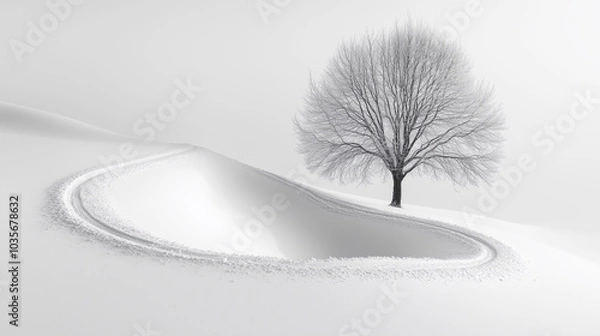 Fototapeta Snowy Mountain. Snow landscape decoration, frozen hills. White snow covered hill with a few small snow piles. Empty snow banks field. background. Christmas illustration.
