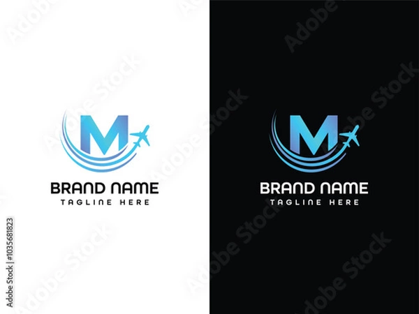 Obraz M letter Leaf Logo Aeroplane logo Design  Template