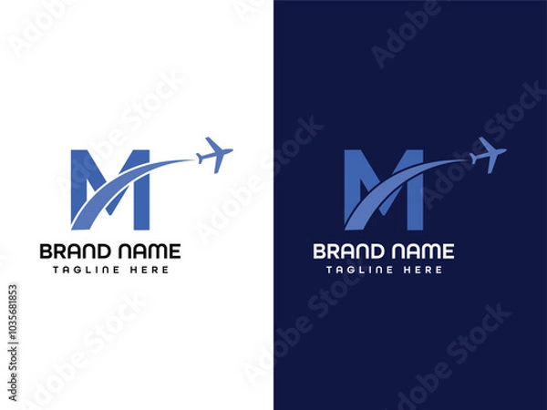 Obraz M letter Leaf Logo Aeroplane logo Design  Template