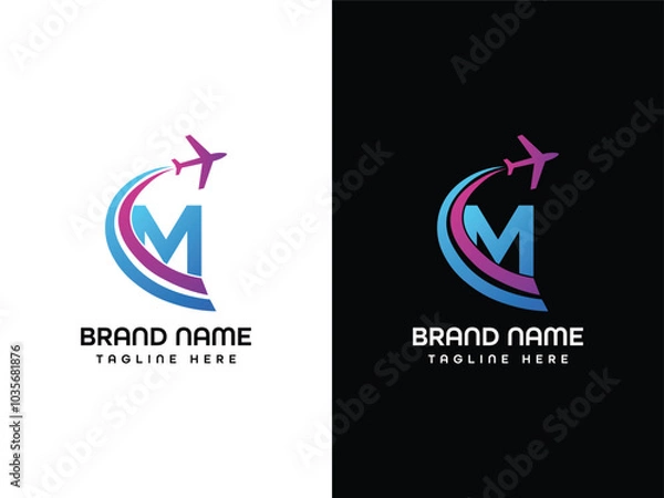 Obraz M letter Leaf Logo Aeroplane logo Design  Template