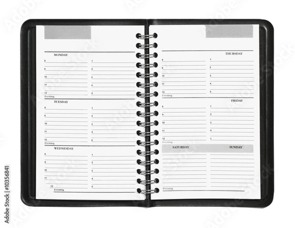 Fototapeta Weekly planner showing hourly schedule isolated on white