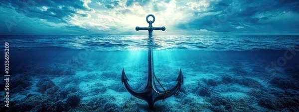Fototapeta anchor at the bottom of the ocean. Selective focus