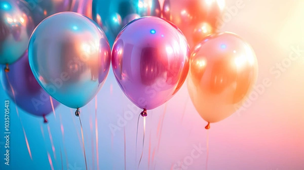 Fototapeta Colorful Holographic Balloons Reflecting a Spectrum of Rainbows in a Bright Atmosphere