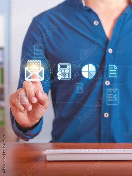 Obraz Invoicing and financial management. Digital tools for invoice processing and financial analysis.