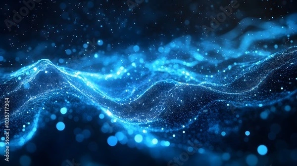 Fototapeta Abstract Blue Glowing Particle Wave Background