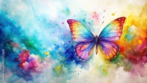 Fototapeta Abstract watercolor background with butterfly