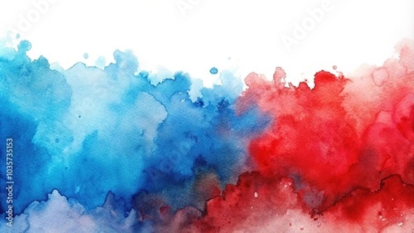 Fototapeta abstract watercolor background with red and blue paint spreading on white paper