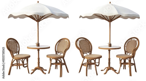 Fototapeta Cafe Tables With Chairs and Parasols Arranged for Outdoor Dining Generative AI