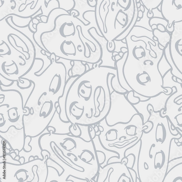 Fototapeta Seamless background with funny faces of anthropomorphic creatures. Humorous characters with different emotion