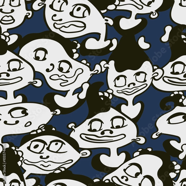 Fototapeta Seamless background with funny faces of anthropomorphic creatures. Humorous characters with different emotion