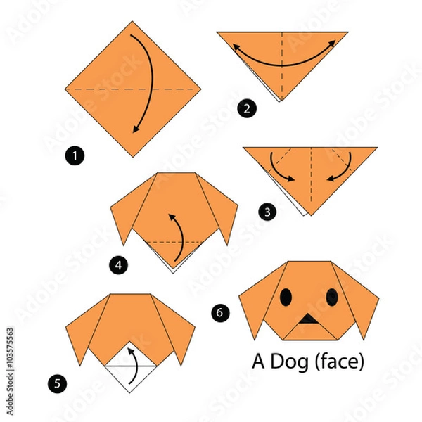 Obraz instrukcje krok po kroku, jak zrobić psa origami.